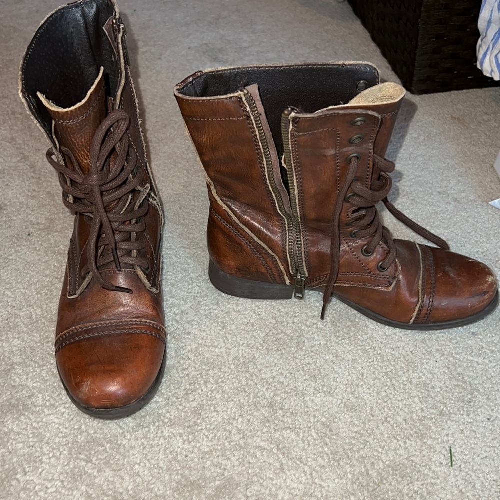 Troopa Brown Leather Combat Booties